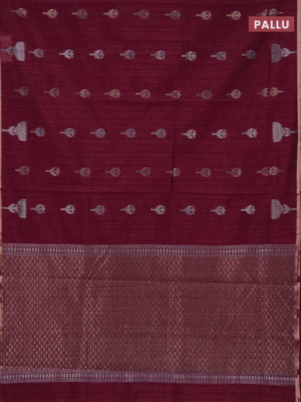 Banarasi semi matka saree wine shade with thread & silver zari woven buttas and zari woven piping border