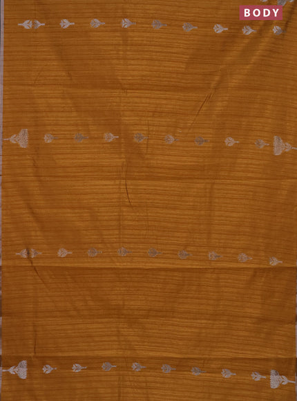 Banarasi semi matka saree dark mustard with thread & silver zari woven buttas and zari woven piping border