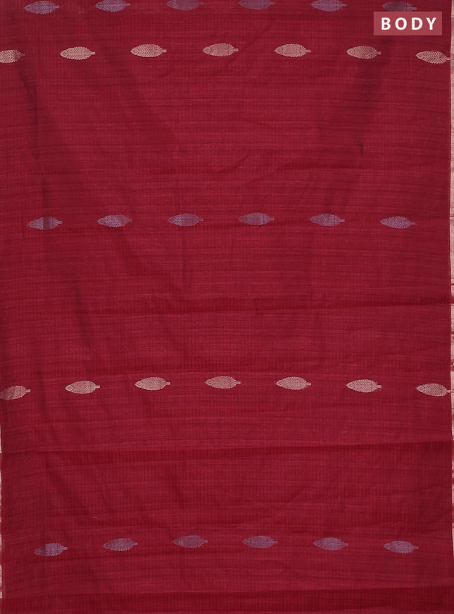 Banarasi semi matka saree maroon with silver & gold zari woven buttas and zari woven piping border