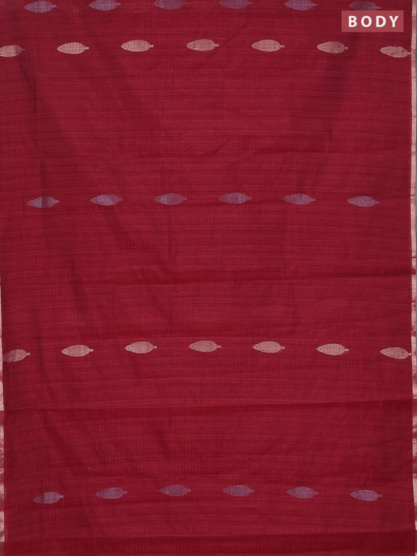 Banarasi semi matka saree maroon with silver & gold zari woven buttas and zari woven piping border