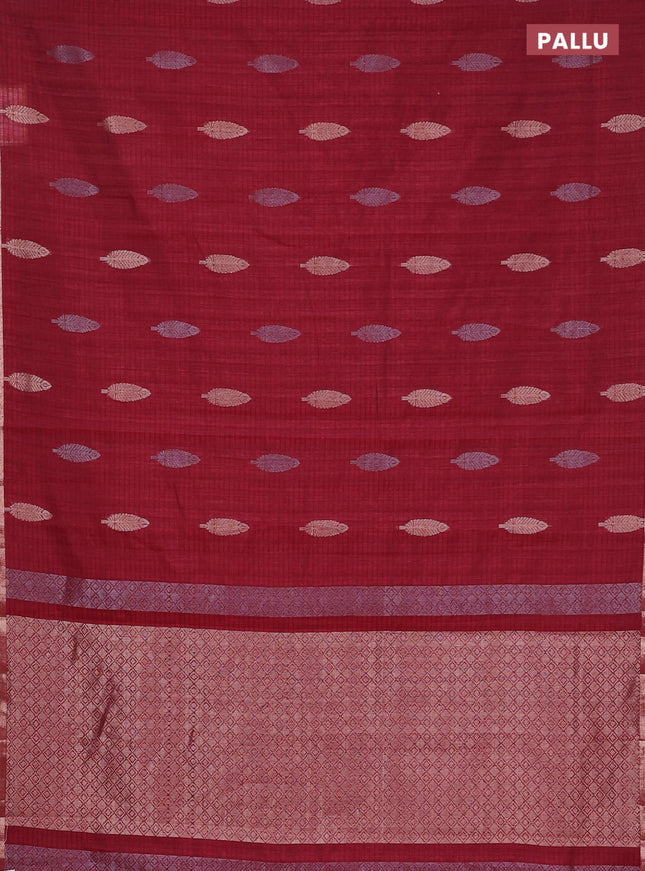 Banarasi semi matka saree maroon with silver & gold zari woven buttas and zari woven piping border