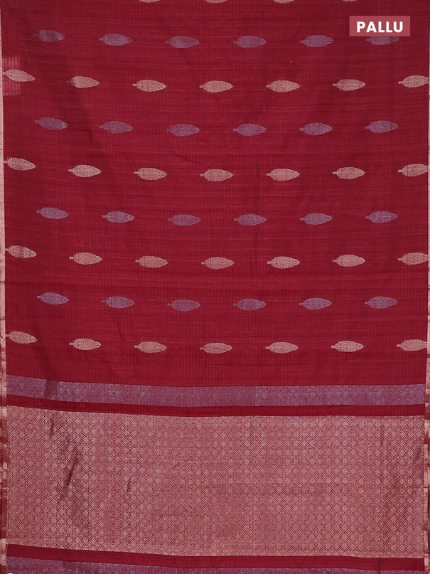 Banarasi semi matka saree maroon with silver & gold zari woven buttas and zari woven piping border