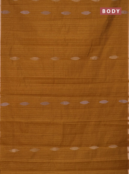 Banarasi semi matka saree dark mustard with silver & gold zari woven buttas and zari woven piping border