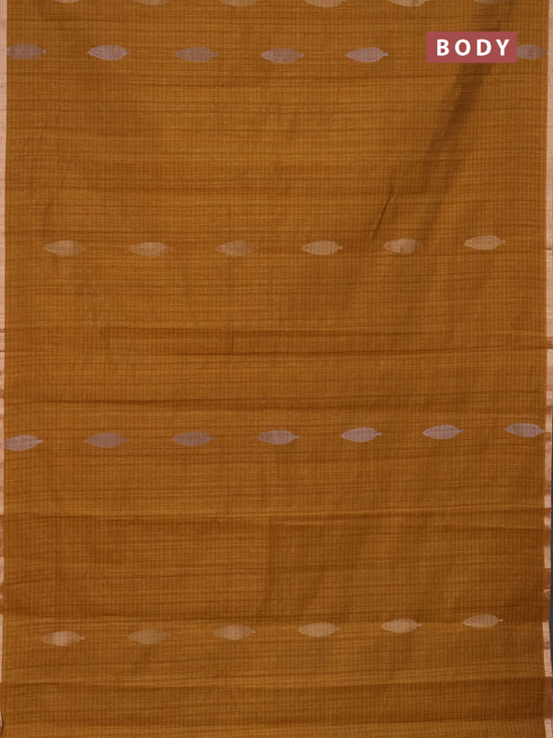 Banarasi semi matka saree dark mustard with silver & gold zari woven buttas and zari woven piping border