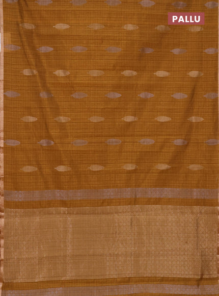 Banarasi semi matka saree dark mustard with silver & gold zari woven buttas and zari woven piping border