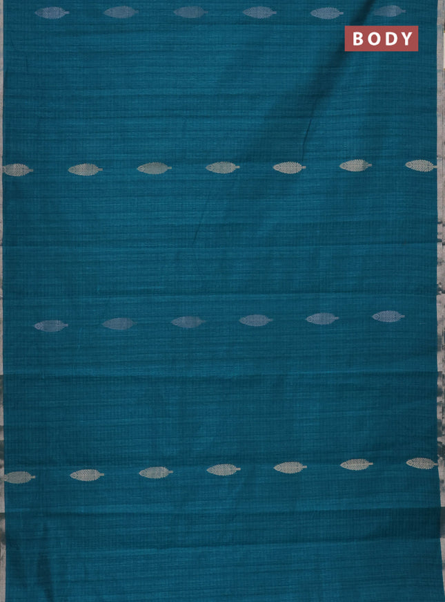 Banarasi semi matka saree teal green with silver & gold zari woven buttas and zari woven piping border