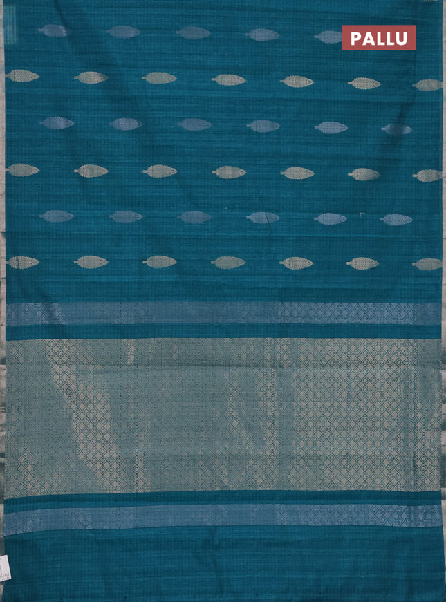 Banarasi semi matka saree teal green with silver & gold zari woven buttas and zari woven piping border