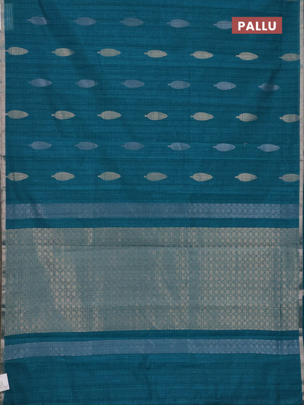 Banarasi semi matka saree teal green with silver & gold zari woven buttas and zari woven piping border