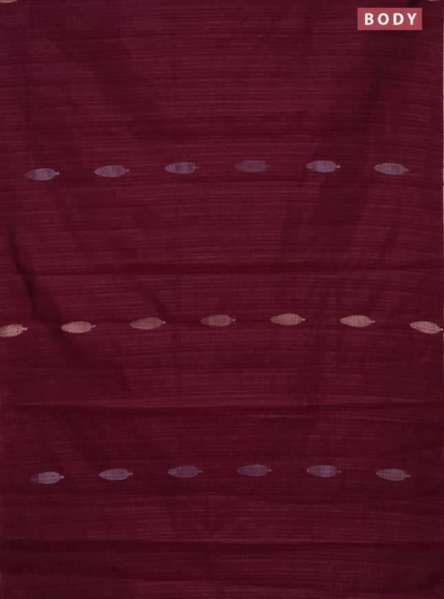 Banarasi semi matka saree wine shade with silver & gold zari woven buttas and zari woven piping border