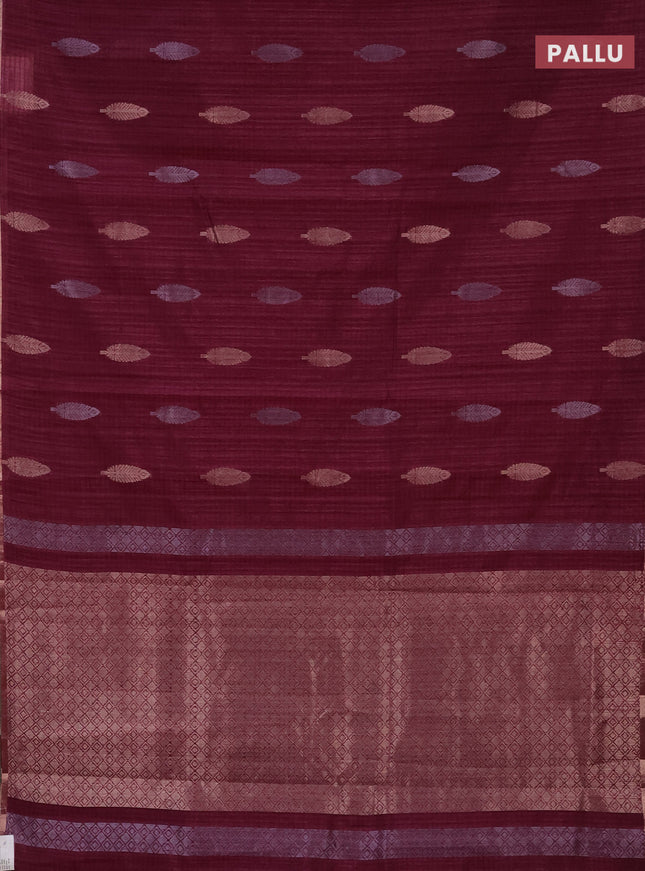 Banarasi semi matka saree wine shade with silver & gold zari woven buttas and zari woven piping border