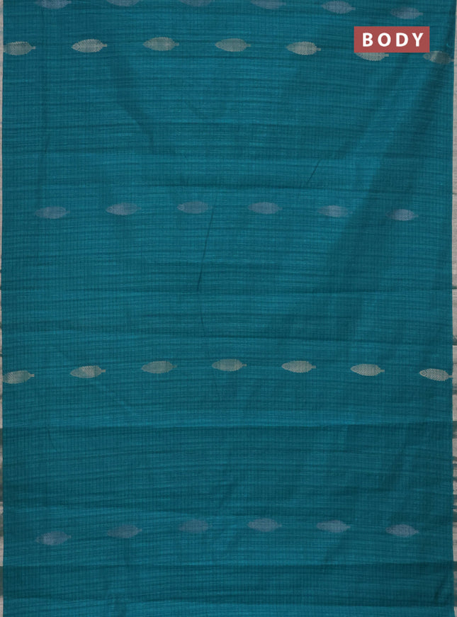 Banarasi semi matka saree teal green blue with silver & gold zari woven buttas and zari woven piping border