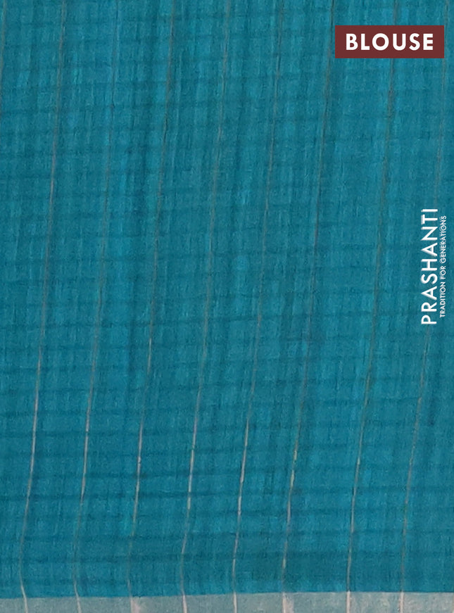 Banarasi semi matka saree teal green blue with silver & gold zari woven buttas and zari woven piping border