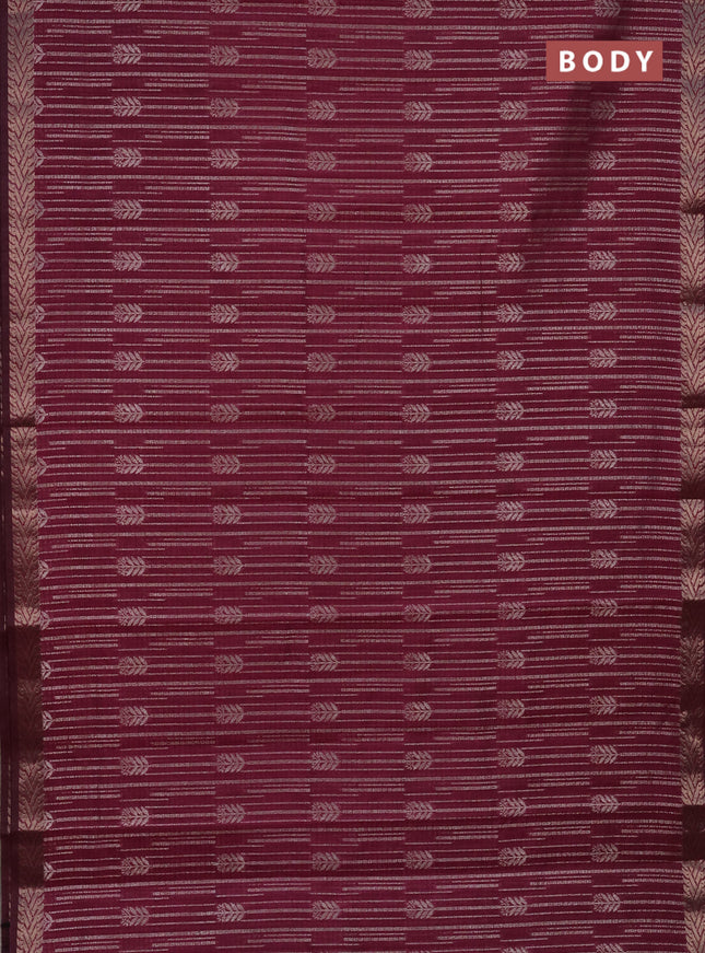 Banarasi semi matka saree wine shade with allover thread & silver zari weaves and woven border