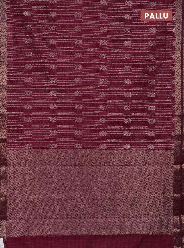 Banarasi semi matka saree wine shade with allover thread & silver zari weaves and woven border