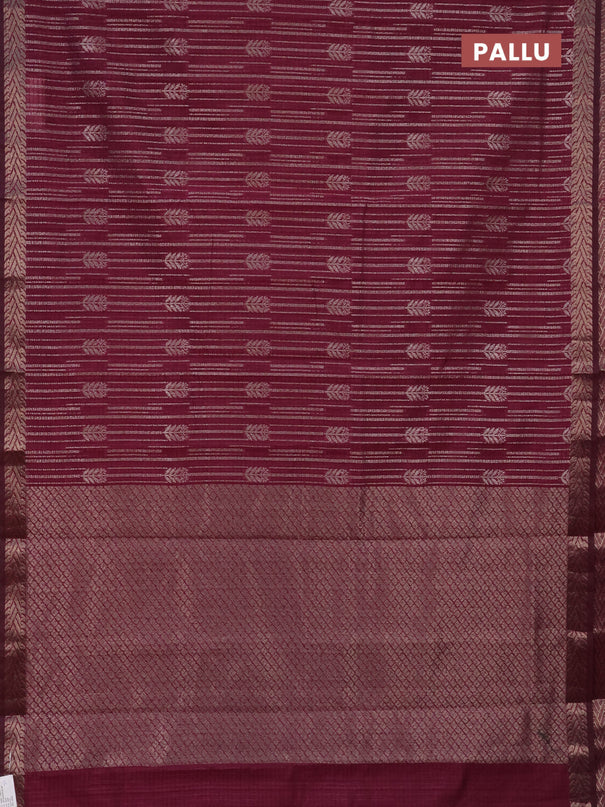 Banarasi semi matka saree wine shade with allover thread & silver zari weaves and woven border