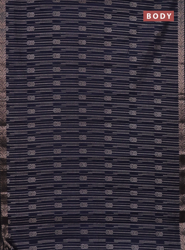 Banarasi semi matka saree navy blue with allover thread & silver zari weaves and woven border