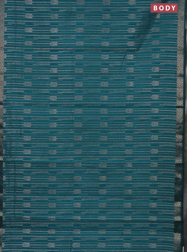 Banarasi semi matka saree teal green with allover thread & silver zari weaves and woven border