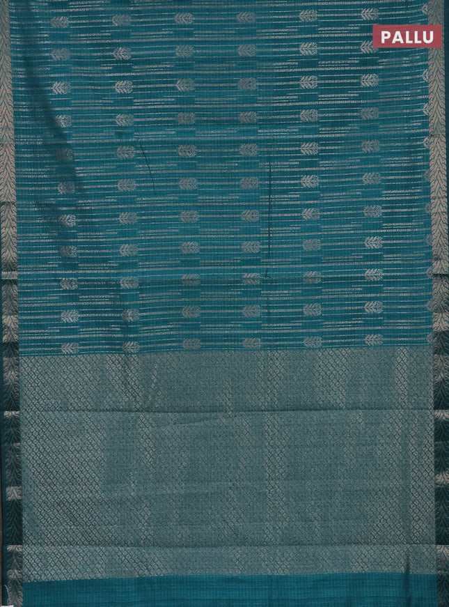 Banarasi semi matka saree teal green with allover thread & silver zari weaves and woven border