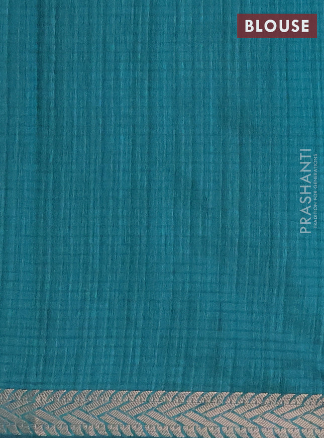 Banarasi semi matka saree teal green with allover thread & silver zari weaves and woven border