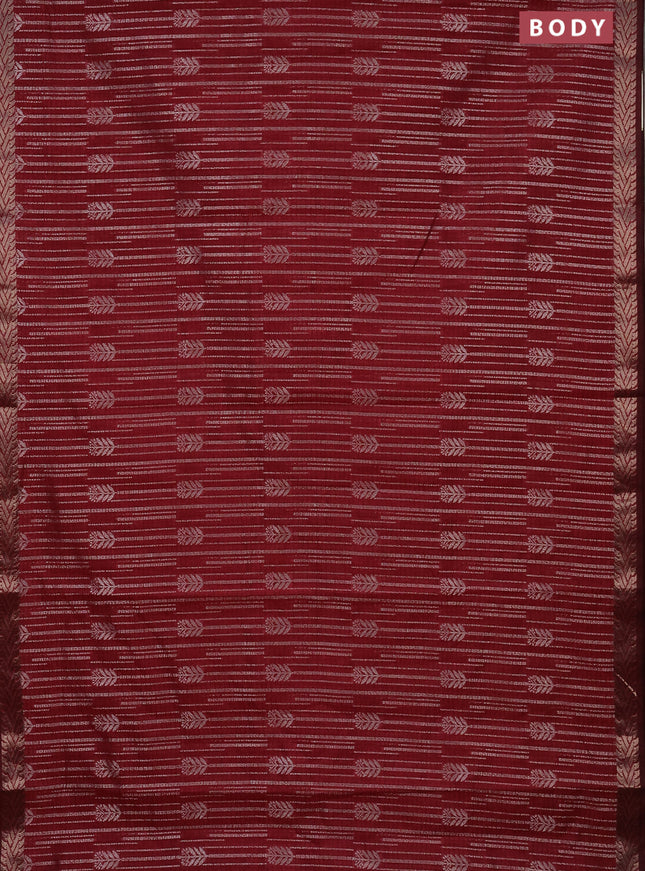Banarasi semi matka saree maroon with allover thread & silver zari weaves and woven border