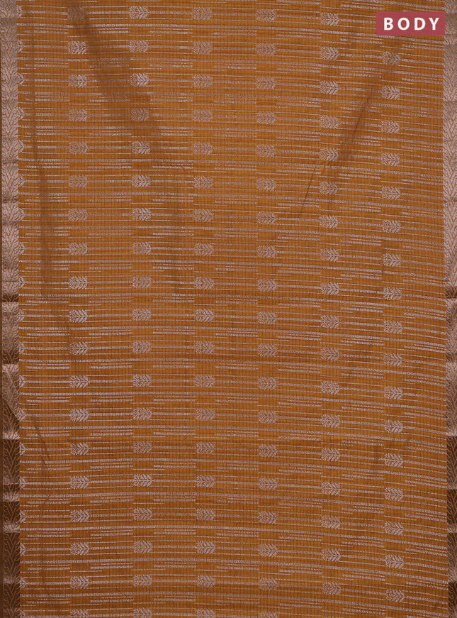 Banarasi semi matka saree dark mustard with allover thread & silver zari weaves and woven border