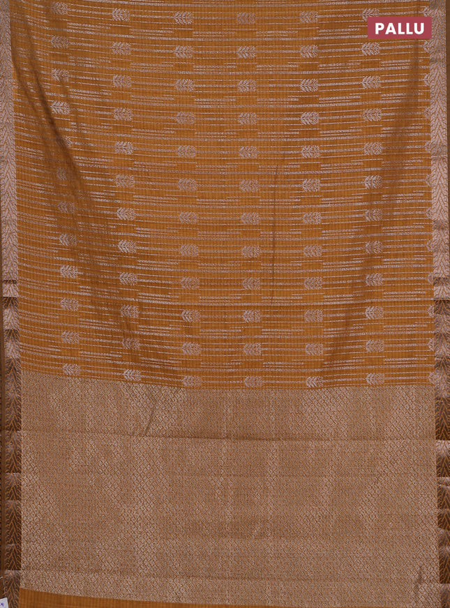 Banarasi semi matka saree dark mustard with allover thread & silver zari weaves and woven border