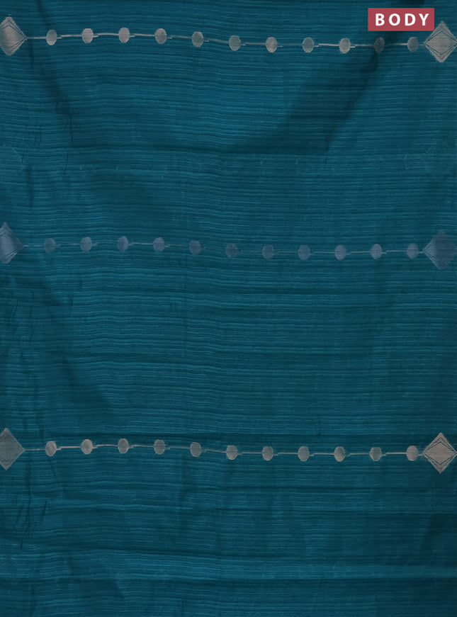 Banarasi semi matka saree teal green with silver & gold geometric weaves and zari woven piping border