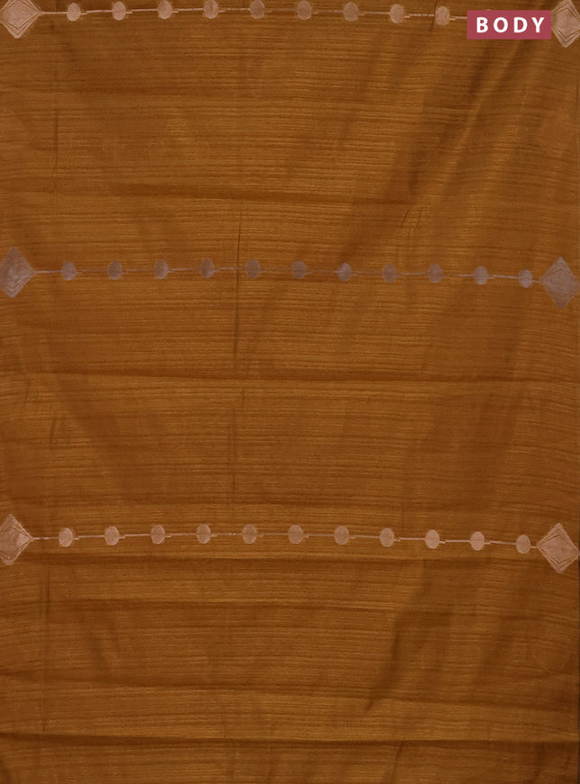 Banarasi semi matka saree dark mustard with silver & gold geometric weaves and zari woven piping border