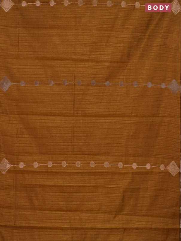 Banarasi semi matka saree dark mustard with silver & gold geometric weaves and zari woven piping border