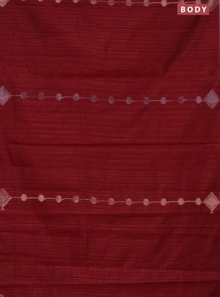 Banarasi semi matka saree maroon with silver & gold geometric weaves and zari woven piping border