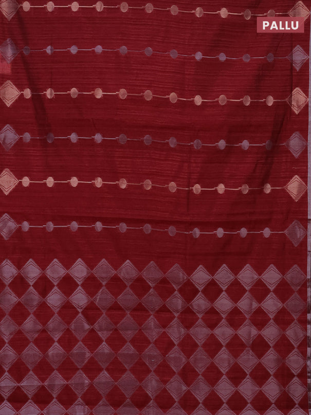 Banarasi semi matka saree maroon with silver & gold geometric weaves and zari woven piping border