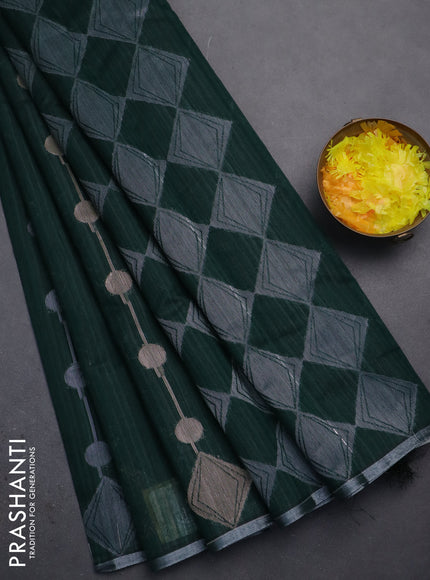 Banarasi semi matka saree bottle green with silver & gold geometric weaves and zari woven piping border