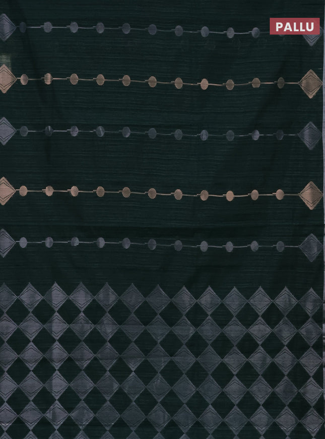 Banarasi semi matka saree bottle green with silver & gold geometric weaves and zari woven piping border