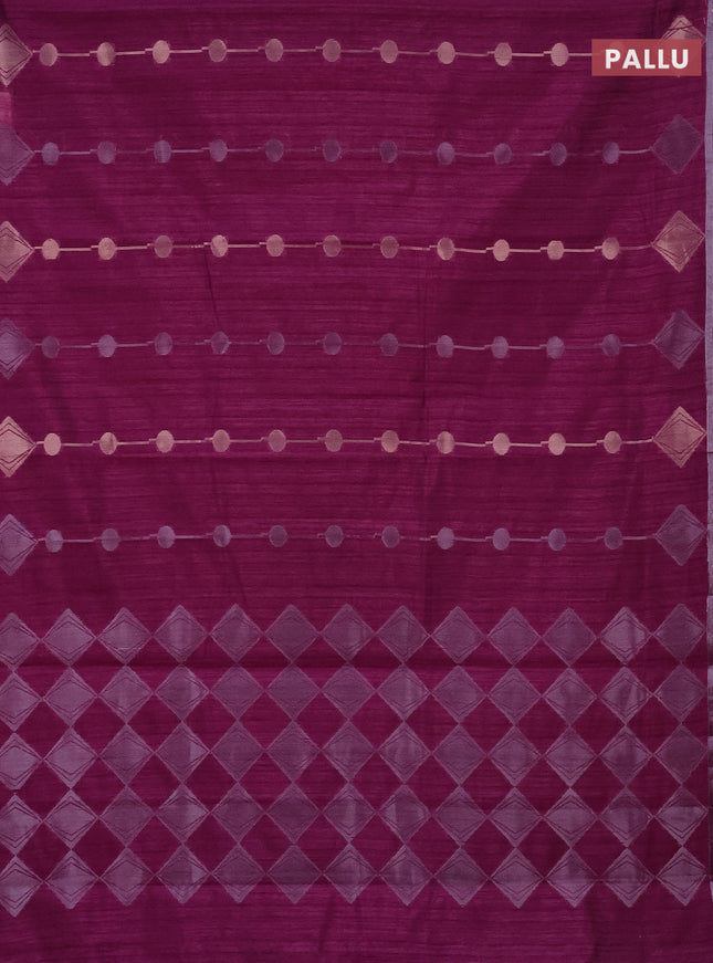 Banarasi semi matka saree purple with silver & gold geometric weaves and zari woven piping border