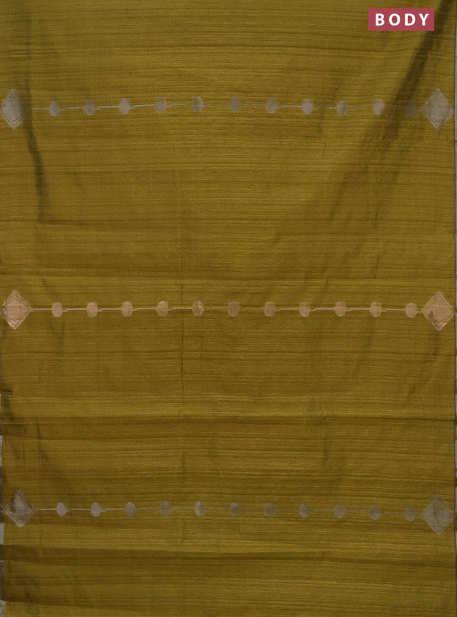 Banarasi semi matka saree mehendi green with silver & gold geometric weaves and zari woven piping border