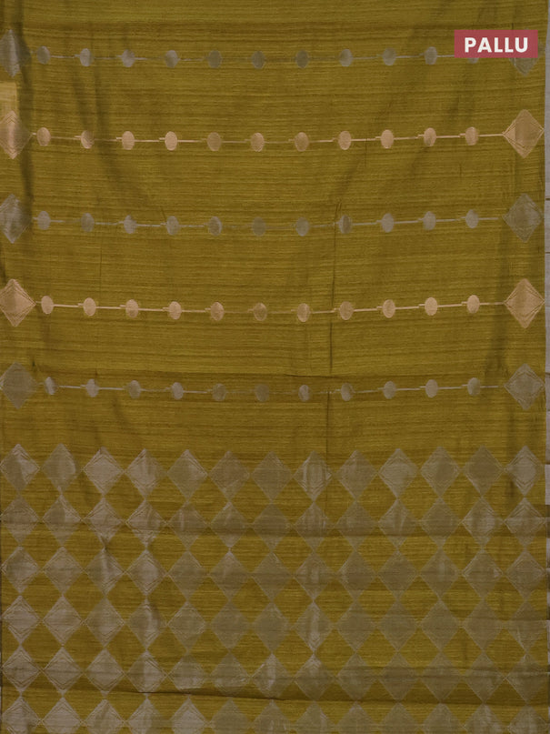 Banarasi semi matka saree mehendi green with silver & gold geometric weaves and zari woven piping border