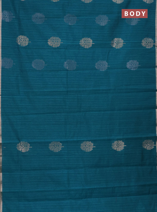 Banarasi semi matka saree teal green with silver & gold zari woven buttas and zari woven piping border