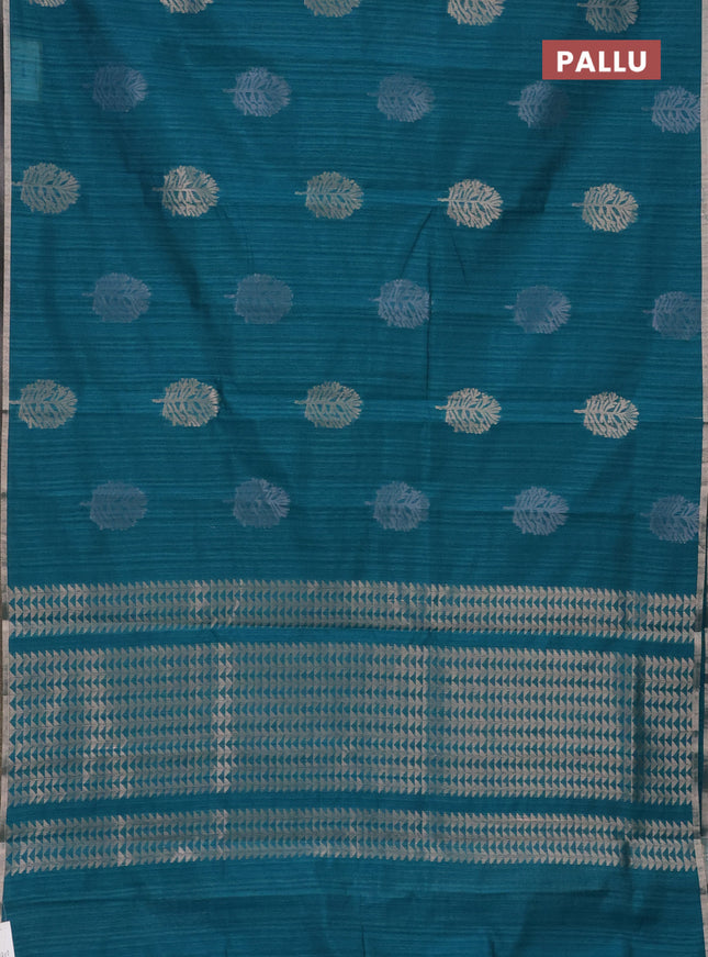 Banarasi semi matka saree teal green with silver & gold zari woven buttas and zari woven piping border