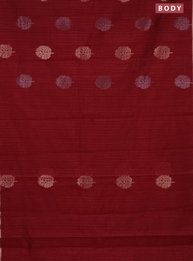 Banarasi semi matka saree maroon with silver & gold zari woven buttas and zari woven piping border