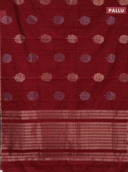 Banarasi semi matka saree maroon with silver & gold zari woven buttas and zari woven piping border