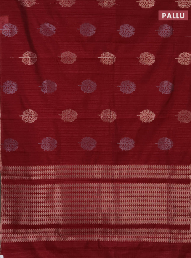 Banarasi semi matka saree maroon with silver & gold zari woven buttas and zari woven piping border