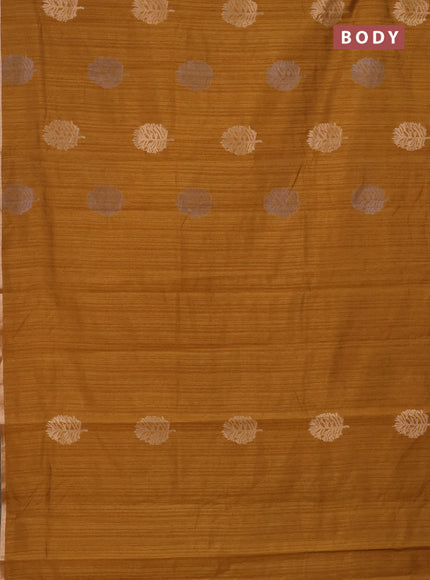 Banarasi semi matka saree dark mustard with silver & gold zari woven buttas and zari woven piping border