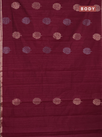 Banarasi semi matka saree wine shade with silver & gold zari woven buttas and zari woven piping border