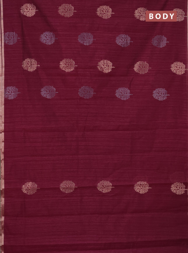 Banarasi semi matka saree wine shade with silver & gold zari woven buttas and zari woven piping border