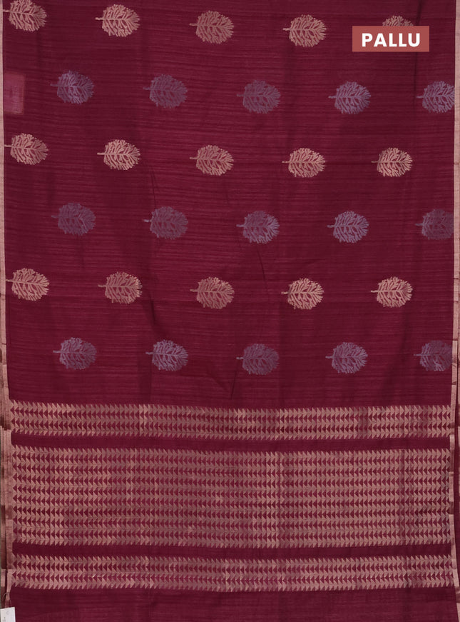 Banarasi semi matka saree wine shade with silver & gold zari woven buttas and zari woven piping border