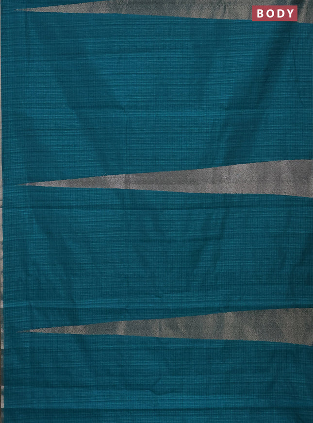 Banarasi semi matka saree teal green with allover thread & silver zari stripe pattern and zari woven piping border