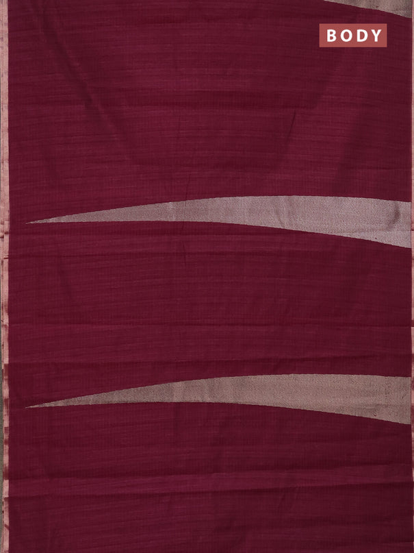 Banarasi semi matka saree wine shade with allover thread & silver zari stripe pattern and zari woven piping border
