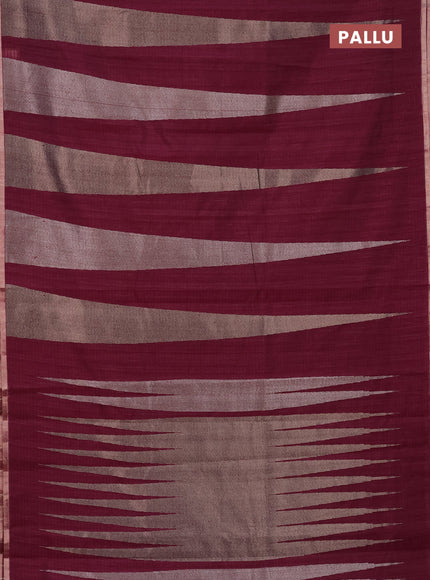 Banarasi semi matka saree wine shade with allover thread & silver zari stripe pattern and zari woven piping border