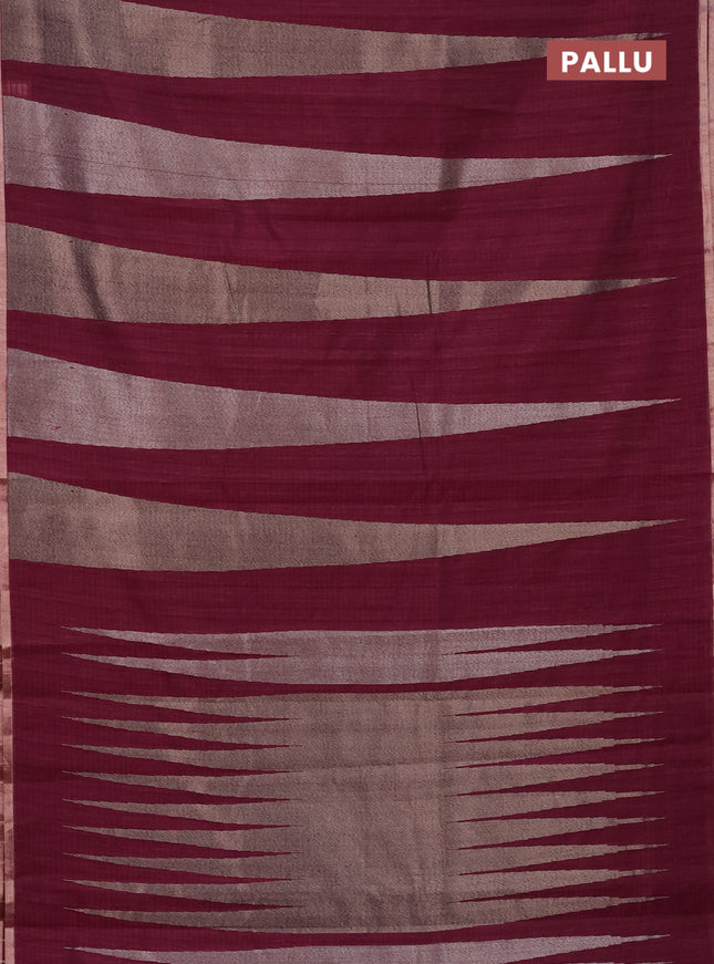 Banarasi semi matka saree wine shade with allover thread & silver zari stripe pattern and zari woven piping border