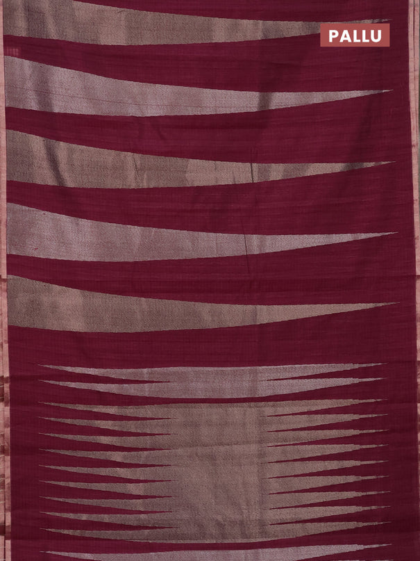 Banarasi semi matka saree wine shade with allover thread & silver zari stripe pattern and zari woven piping border